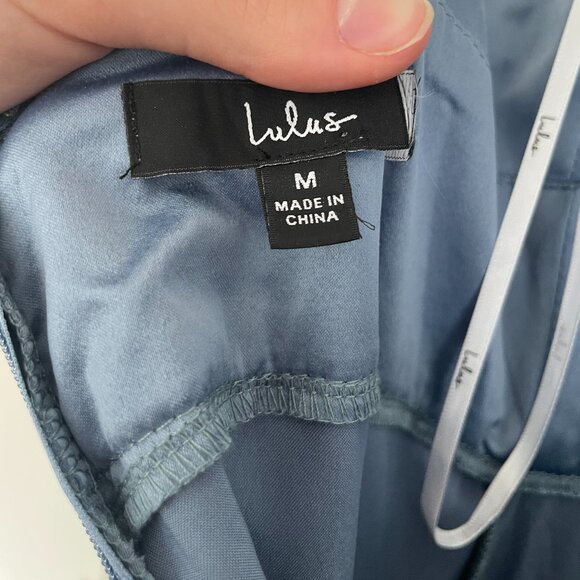 Lulus Going with Slate Blue Satin Tiered Gown - Picture 4 of 6